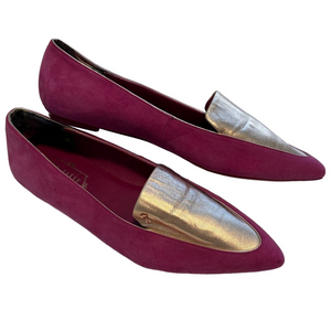 Ted Baker gold fuschia suede ballet flats sz 6.5